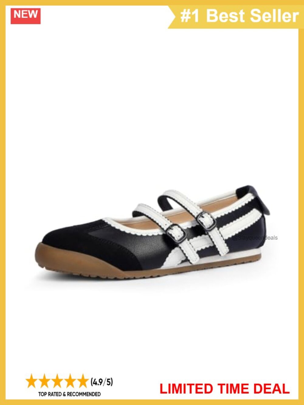 Mary Jane Sneakers Two Strap Faux Leather Ballet Flats Women Comfortable Walking